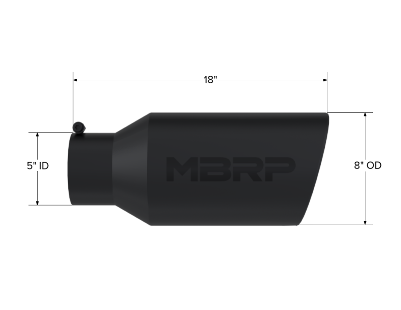 MBRP Universal Tip 8in OD Rolled End 5in Inlet 18in Length T304 - Black - T5129BLK