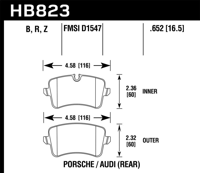 Hawk 13-17 Audi S6/S7/S8 / 12-17 Audi A6 Quattro/A7 Quattro Performance Ceramic Rear Brake Pads - HB823Z.652