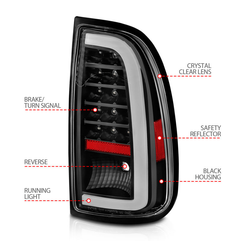 ANZO 00-06 Toyota Tundra LED Taillights w/ Light Bar Black Housing Clear Lens - 311411