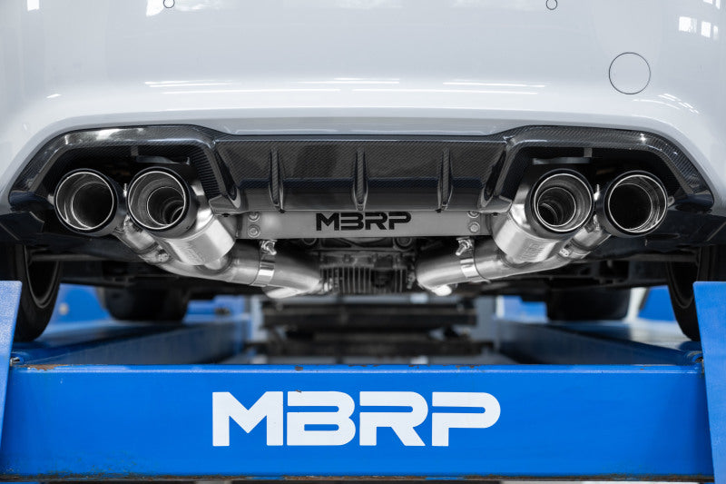 MBRP 19-21 BMW M2 Competition 3.0L T304 SS 3in Resonator-Back Exhaust Quad Rear w/ Carbon Fiber Tips - S45023CF