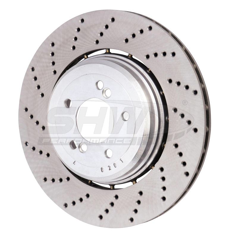 SHW 06-10 BMW M5 5.0L Left Rear Cross-Drilled Lightweight Brake Rotor (34212282807) - BRL48071