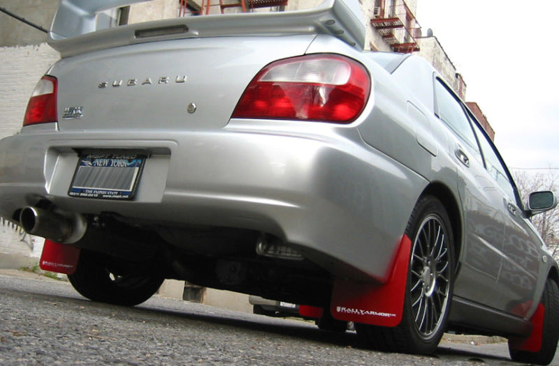 Rally Armor 02-07 Subaru WRX/STI/RS/2.5i (Wagons Req. Mod.) Red UR Mud Flap w/ White Logo - MF1-UR-RD/WH