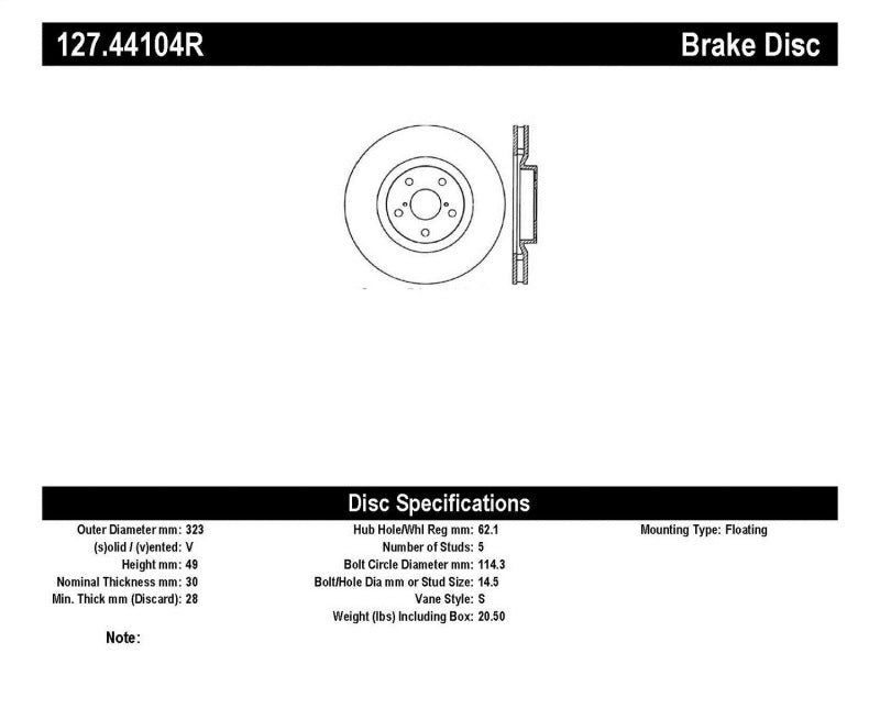 StopTech 5/93-98 Toyota Supra Turbo Right Front Slotted &amp; Drilled Rotor