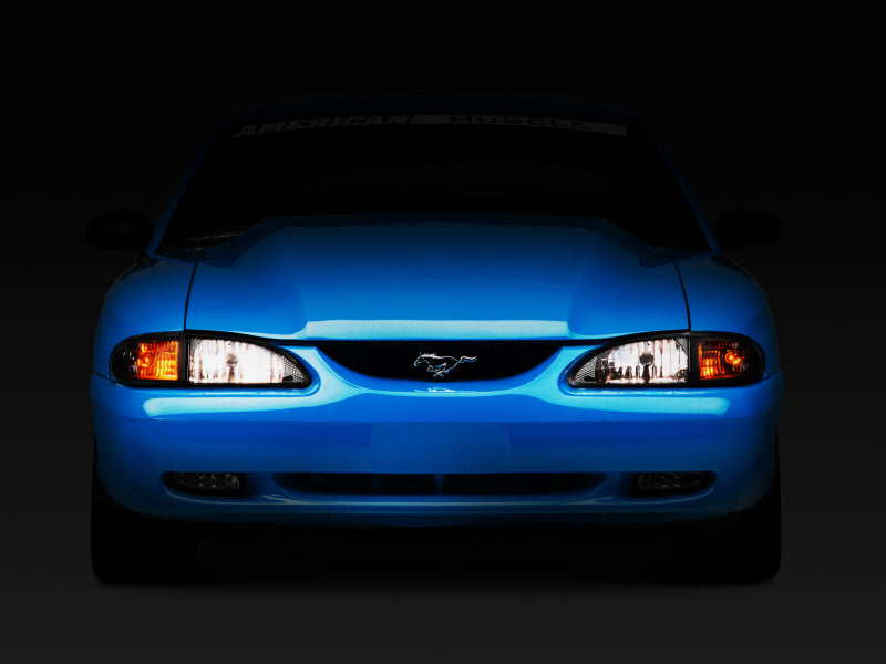 Raxiom 94-98 Mustang Axial Series Cobra Style Headlights- Black Housing (Clear Lens) - 49050