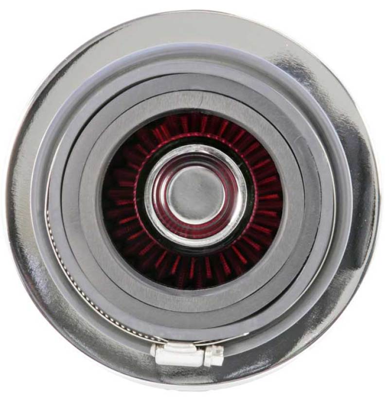 K&N Universal Air Filter Chrome Round Tapered Red - 4in Flange ID x 1.125in Flange Length x 5.5in H - RG-1001RD