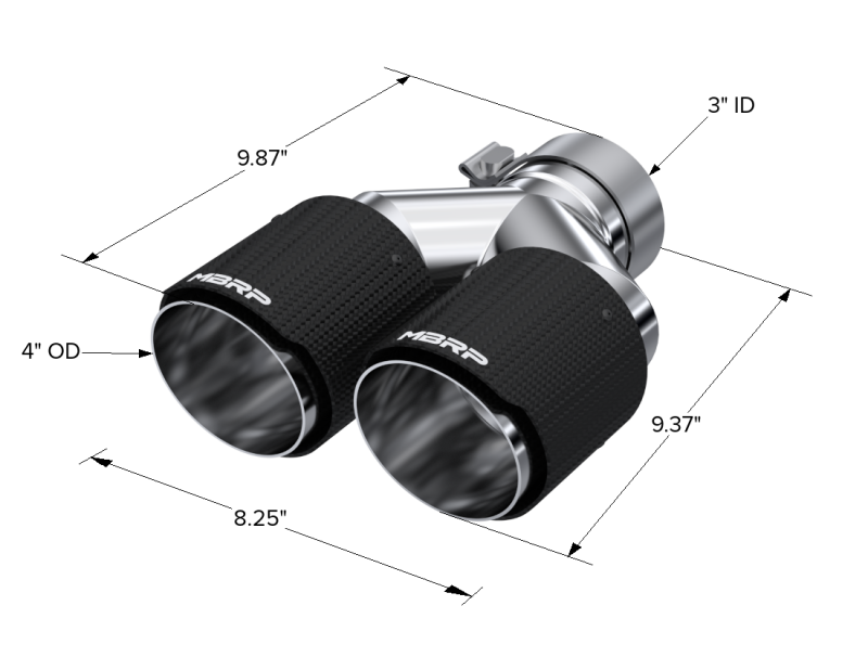 MBRP 3in ID / Dual 4in OD Out Staggered L 9.87in / R 9.37in Dual Wall Carbon Fiber Univ Exhaust Tip - T5182CF