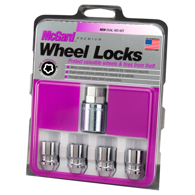 McGard Wheel Lock Nut Set - 4pk. (Cone Seat) M12X1.25 / 19mm &amp; 21mm Dual Hex / 1.28in. L - Chrome - 24154