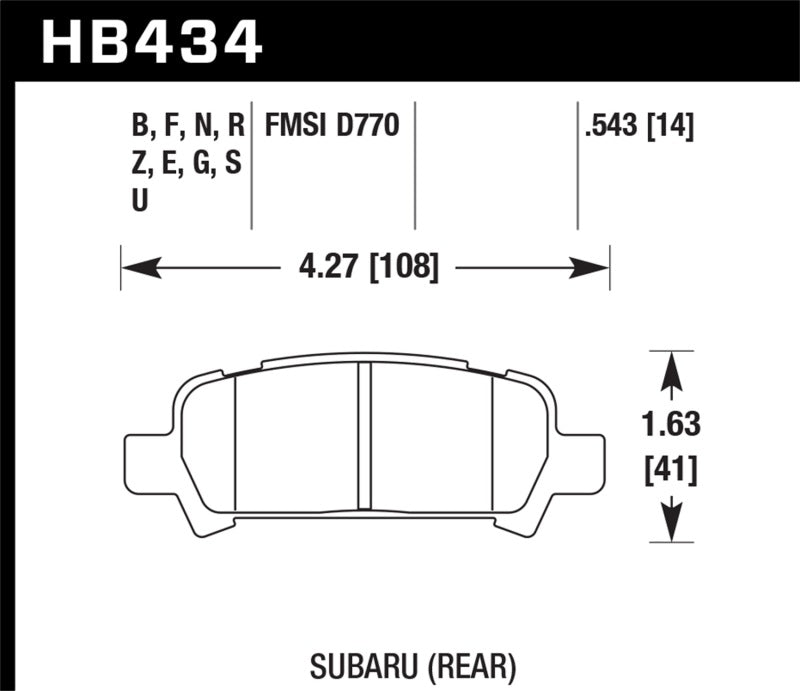 Hawk 02-03 WRX / 05-08 LGT D770 HP+ Street Rear Brake Pads - HB434N.543 for 2000-2009 Subaru Legacy - installed view
