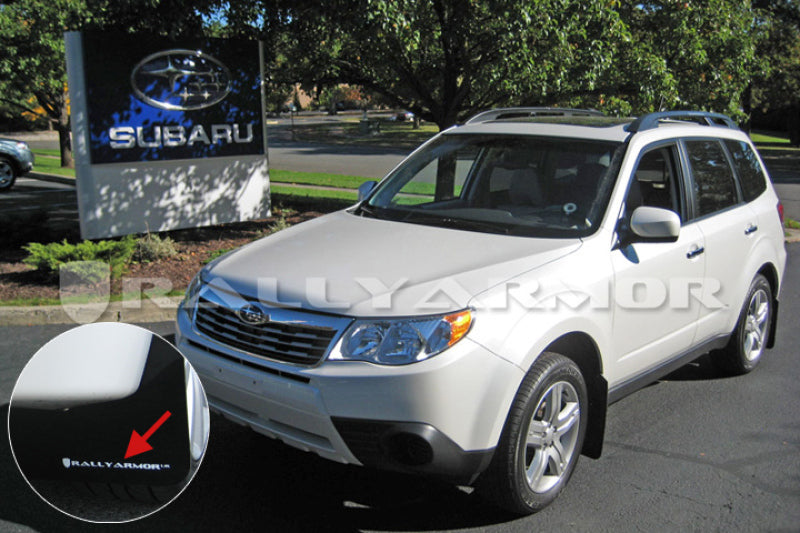 Rally Armor 09-13 Subaru Forester Black UR Mud Flap w/ White Logo - MF11-UR-BLK/WH