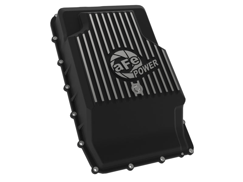 aFe 17-24 Ford F-150 10R60/10R80 Pro Series Rear Transmission Pan Black w/ Machined Fins - 46-71330B