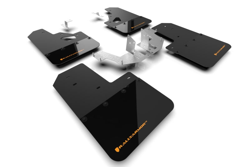 Rally Armor 21+ Ford Bronco (Plstc Bmpr + RR - NO Rptr/Sprt) Blk Mud Flap w/Cy Orange Logo - MF85-RR-PL-COR