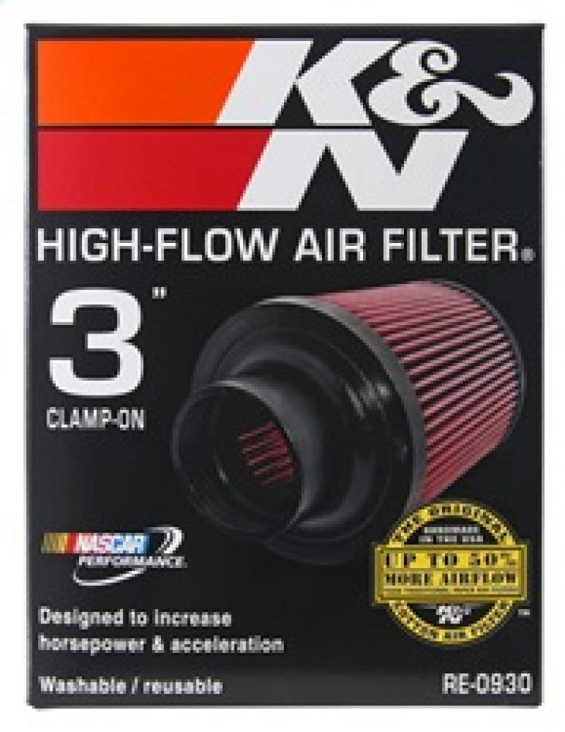 K&amp;N Universal Rubber Filter - Round Tapered 6in Base OD x 3in Flange ID x 6in H - RE-0930