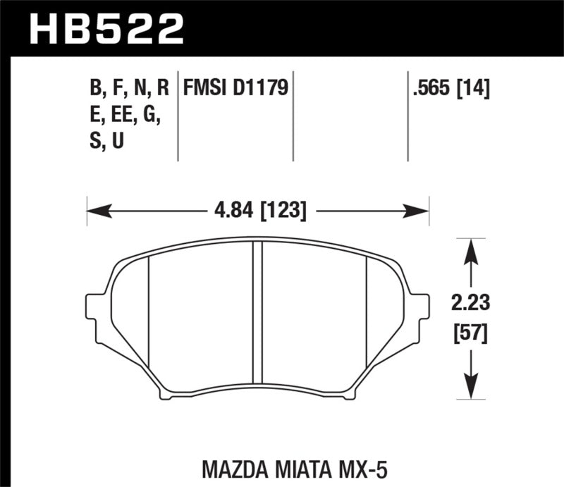 Hawk 06-11 Mazda Miata Mx-5 Front DTC-60 Race Brake Pads - HB522G.565 for 2006-2014 Mazda MX 5 Miata - alternate view
