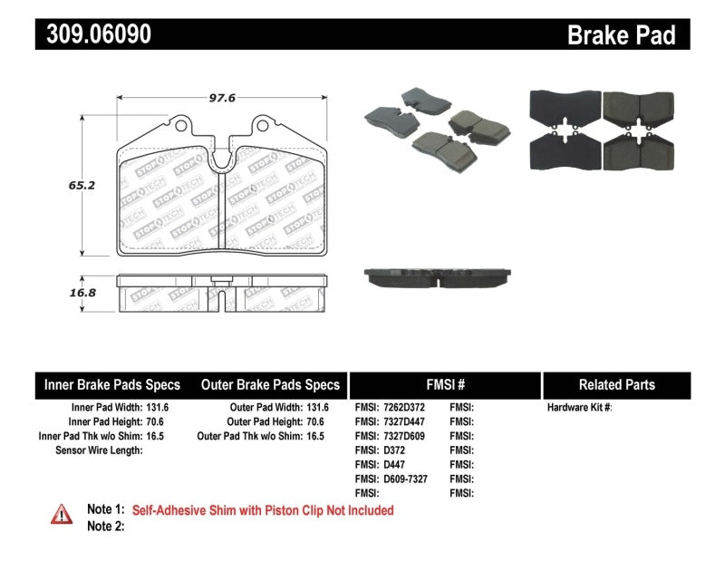 StopTech Performance ST-40 4 Piston Front Caliper Brake Pads 309.06090