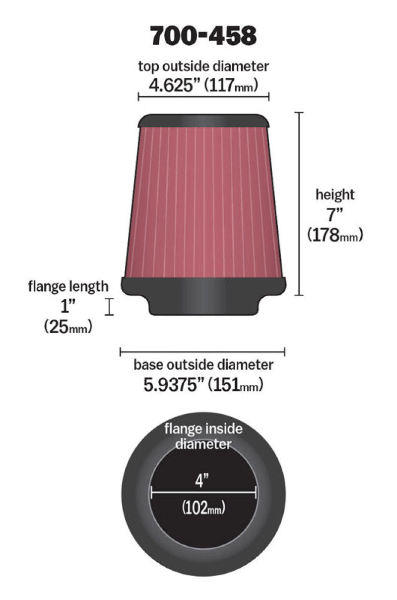 Airaid Universal Air Filter - Cone 4 x 7 x 4 5/8 x 7 w/ Short Flange - 700-458 by Airaid - alternate view