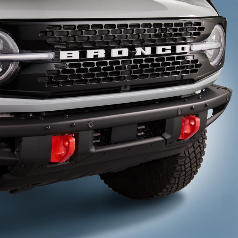 Ford Racing 2021+ Bronco Front Bumper Tow Hooks - Red (Pair) - M-18954-BR