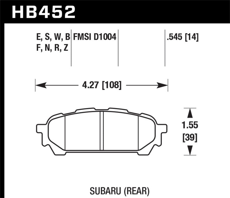 Hawk 2006-2006 Saab 9-2X 2.5i HPS 5.0 Rear Brake Pads - HB452B.545