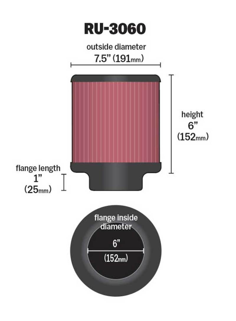 K&N Universal Rubber Filter 6in FLange ID / 7.5in OD / 6in Height / Round Straight - RU-3060 by K&N Engineering - installed v