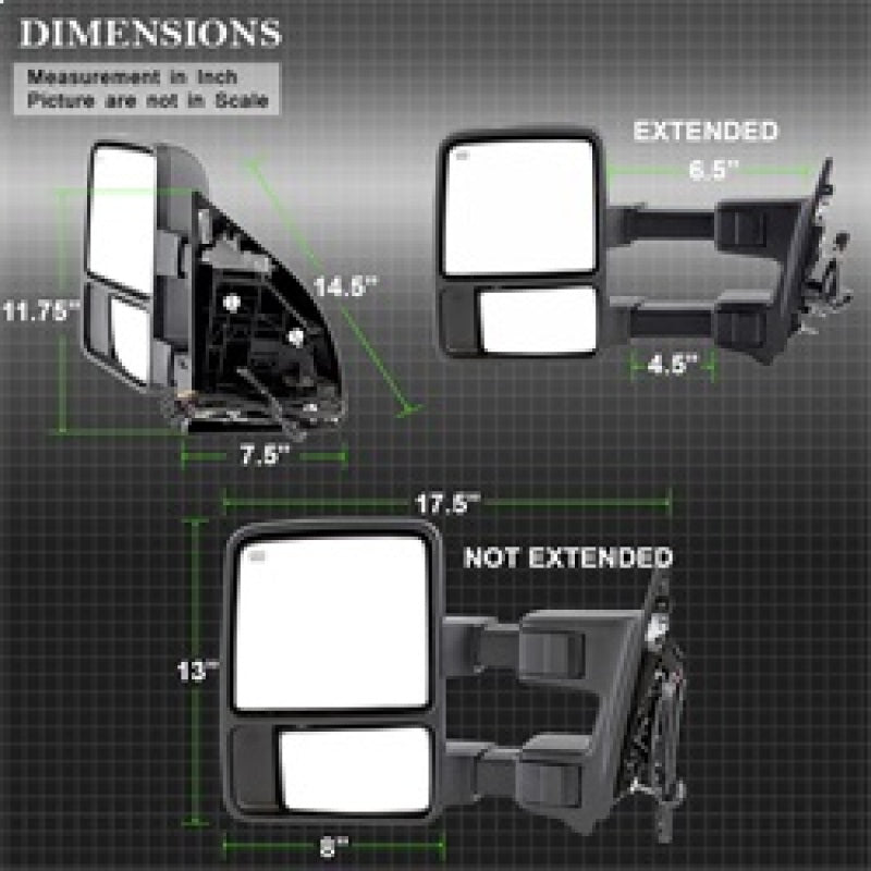 Xtune Ford Superduty 08-15 L&amp;R Extendable Power Heated Adjust Mirror Amber MIR-FDSD08S-PW-AM-SET - 9935756