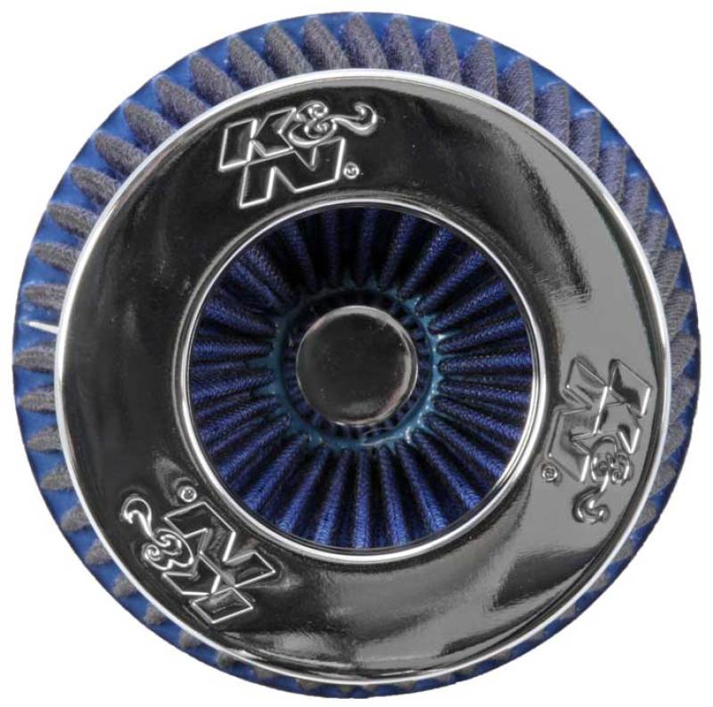 K&N Universal Air Filter Chrome Round Tapered Blue - 4in Flange ID x 1.125in Flange Length x 5.5in H - RG-1001BL