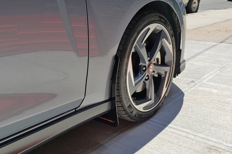 Rally Armor 19-21 Hyundai Veloster Turbo R-Spec Black UR Mud Flap w/ Dark Grey Logo - MF58-UR-BLK/DGRY