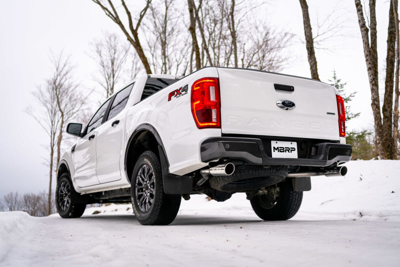 MBRP 19-20 Ford Ranger 2.3L 3in Dual Split Rear Outlet 4in OD Tips Black Coated Cat Back Exhaust - S5223BLK