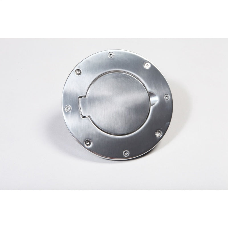 Rugged Ridge Non-Locking Gas Cap Door Polished Alum 97-06 Wrang - 11425.01 for 1997-2006 Jeep Wrangler - angle view
