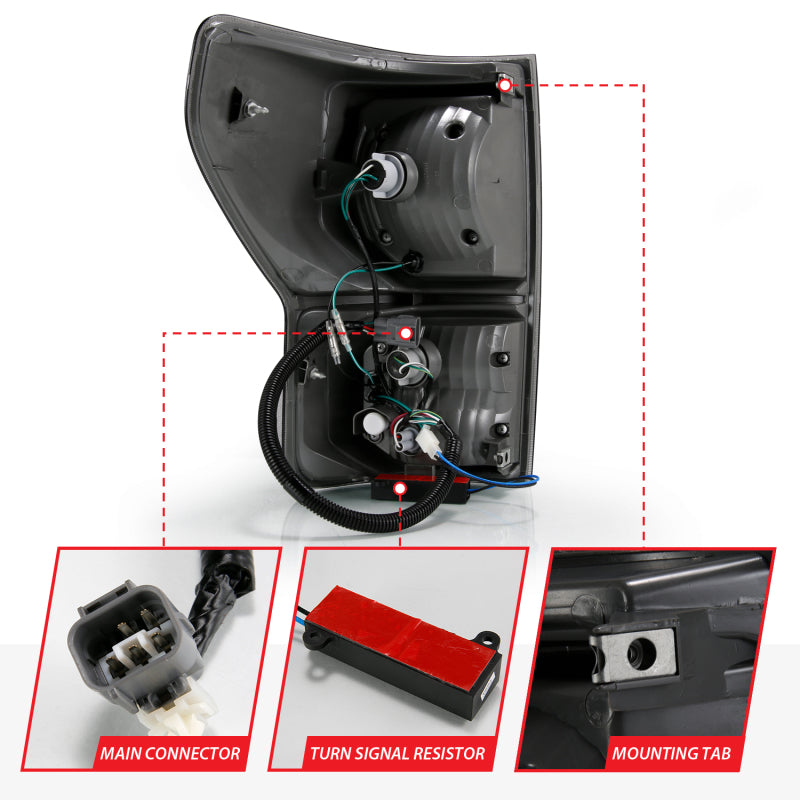ANZO 2007-2013 Toyota Tundra LED Taillights Plank Style Black w/Smoke Lens - 311337