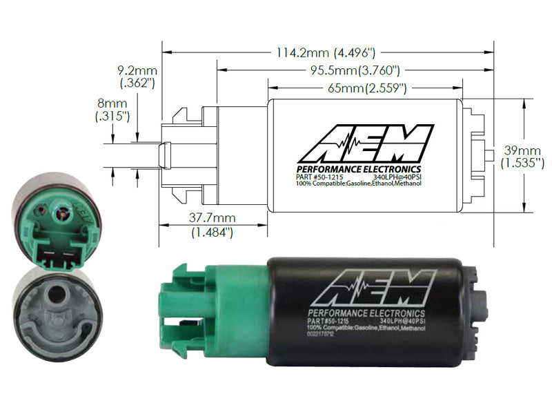 AEM 340LPH 65mm Fuel Pump Kit w/ Mounting Hooks - Ethanol Compatible - 50-1215