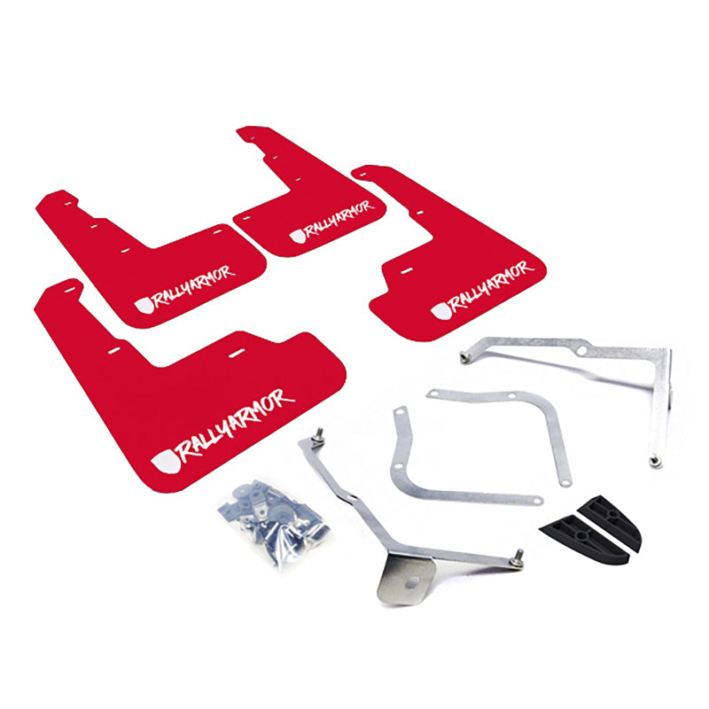 Rally Armor 15-21 Subaru WRX &amp;amp; STI Red Mud Flap White Altered Font Logo - MF32-UR-RD/WH-X