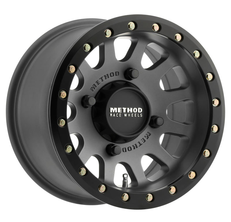 Method MR401 UTV Beadlock 15x7 / 4+3/13mm Offset / 4x156 / 132mm CB Titanium Wheel- Matte Black Ring - MR40157046843B