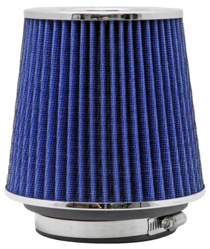 K&N Universal Air Filter Chrome Round Tapered Blue - 4in Flange ID x 1.125in Flange Length x 5.5in H - RG-1001BL