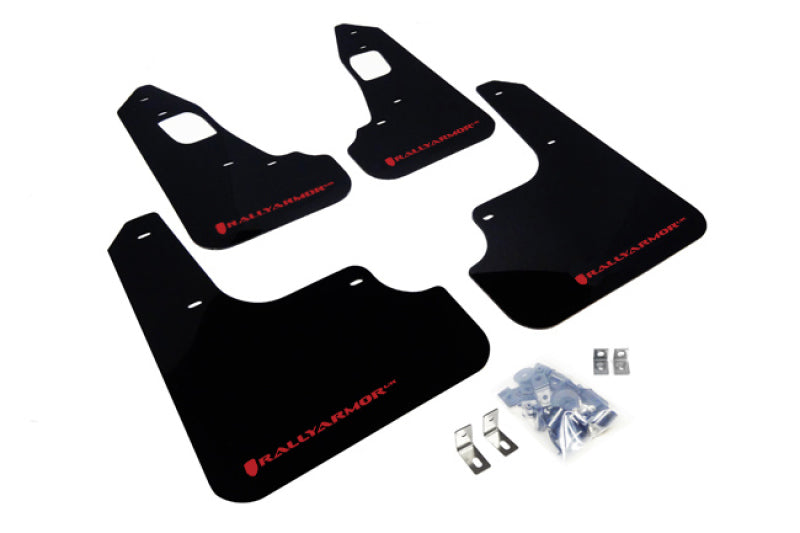 Rally Armor 08-17 Mitsubishi EVO X Black UR Mud Flap w/ Red Logo - MF10-UR-BLK/RD for 2008-2017 Mitsubishi Lancer - front vie
