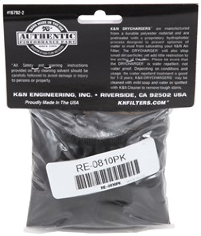 K&N Universal Round Tapered Filter Wrap - Black - 6in Base ID x 4.625in Top ID x 9in Height - RE-0810PK by K&N Engineering - 