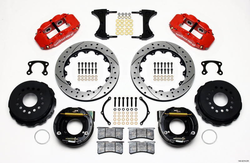 Wilwood Narrow Superlite 4R Rear P-Brk Kit 12.88in Drill Red Big Ford 2.50in Offset - 140-9219-DR