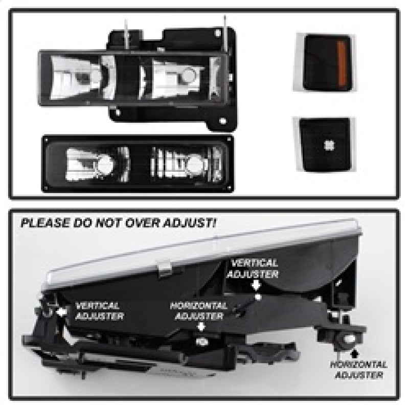 Xtune Chevy Suburban 94-98 Headlights w/ Corner &amp; Parking Lights 8pcs Black HD-JH-CCK88-AM-BK-SET