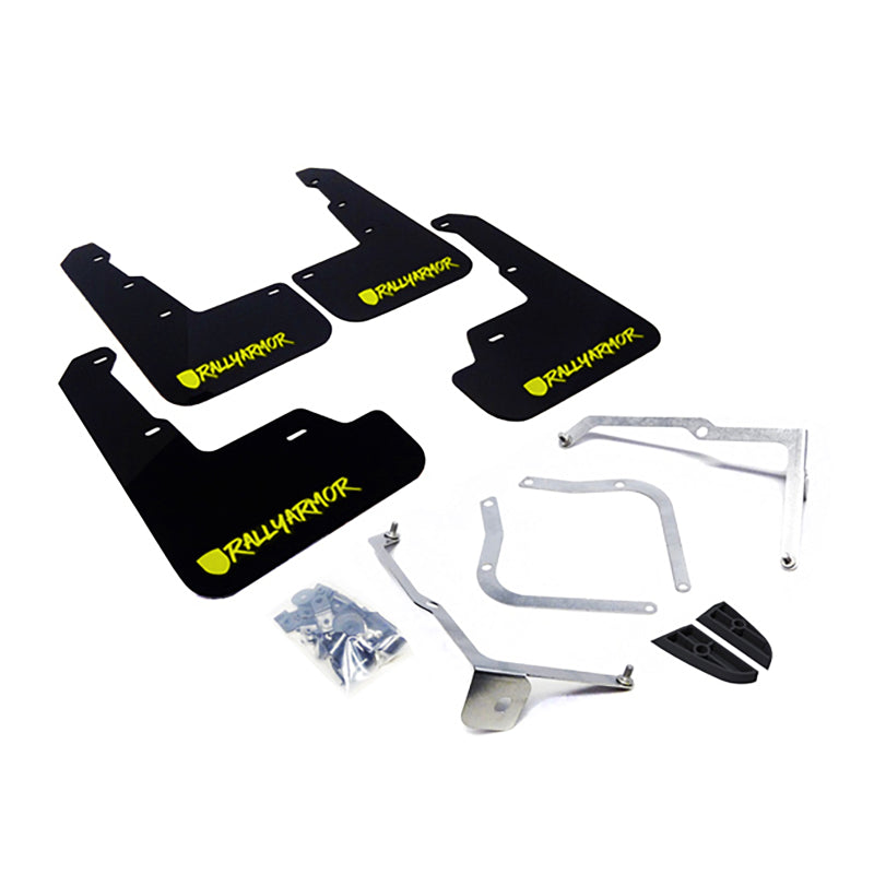 Rally Armor 15-21 Subaru WRX &amp;amp; STI Black Mud Flap Green Altered Font Logo - MF32-UR-BLK/CGN-X