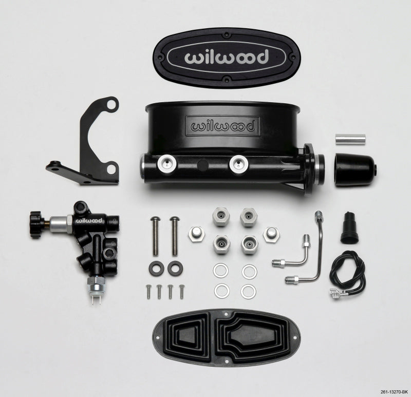 Wilwood HV Tandem M/C Kit w L/H Bracket &amp; Prop Valve - 1 1/8in Bore Black - 261-13270-BK