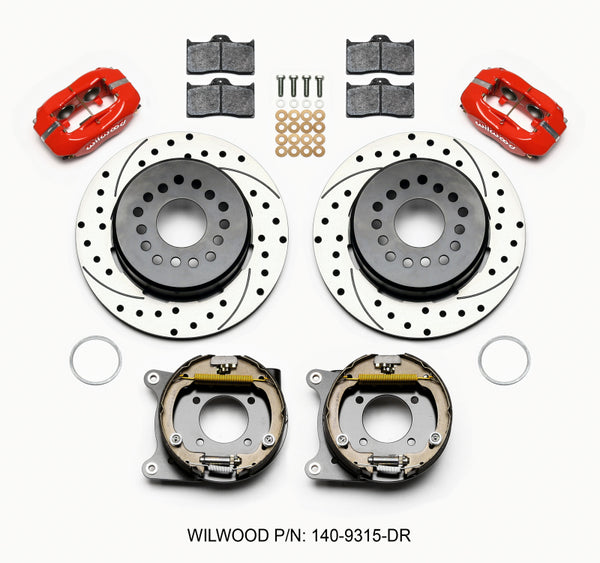 Wilwood Forged Dynalite P/S Park Brake Kit Drilled Red 12 Bolt 2.75in offset Staggered Shock - 140-9315-DR by Wilwood