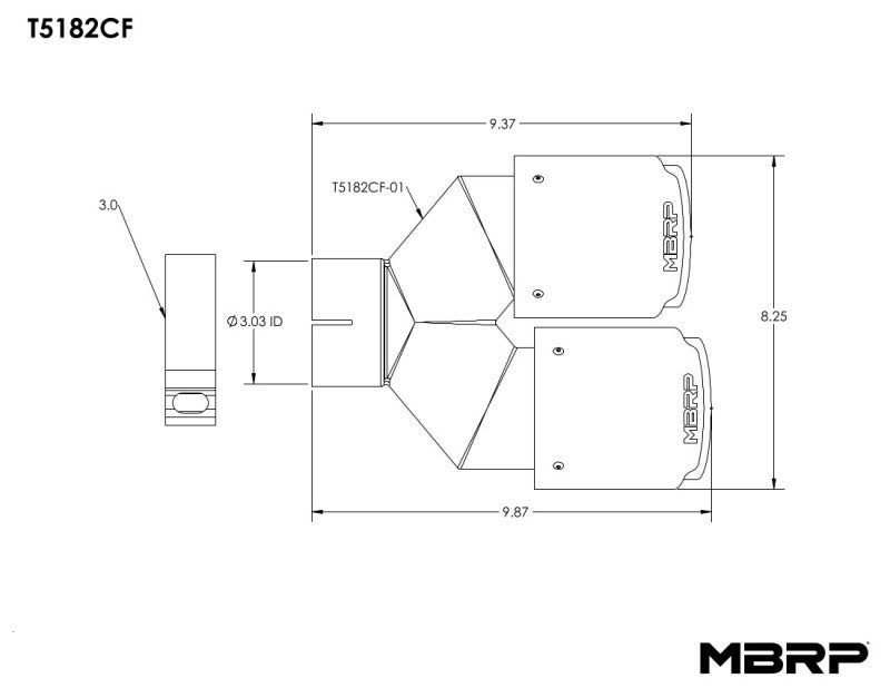 MBRP 3in ID / Dual 4in OD Out Staggered L 9.87in / R 9.37in Dual Wall Carbon Fiber Univ Exhaust Tip - T5182CF