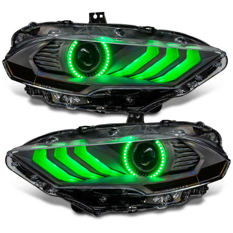 Oracle Lighting 18-23 Ford Mustang Dynamic ColorSHIFT LED Headlights - Black Series - 8204-332