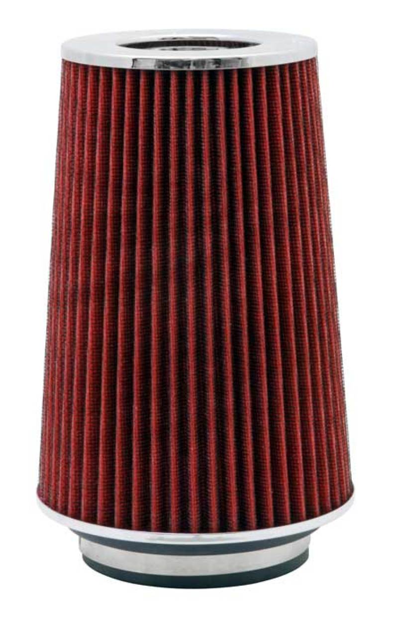 K&N Universal Air Filter Chrome Round Tapered Red - 4in Flange ID x 1.125in Flange Length x 9.5in H - RG-1002RD