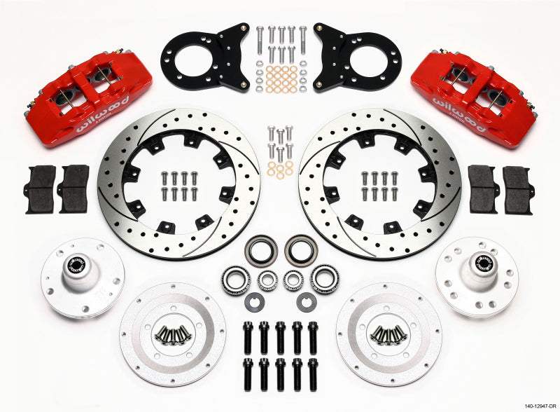 Wilwood Dynapro 6 Front Hub Kit 12.19in Drill Red 1965-1969 Mustang Disc &amp; Drum Spindle - 140-12947-DR