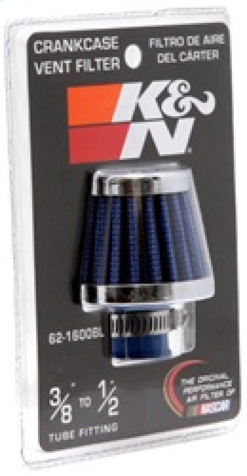 K&N 2in Base OD x .375in Flange ID x 1.75in H Rubber Base Crankcase Vent Filter - Blue - 62-1600BL