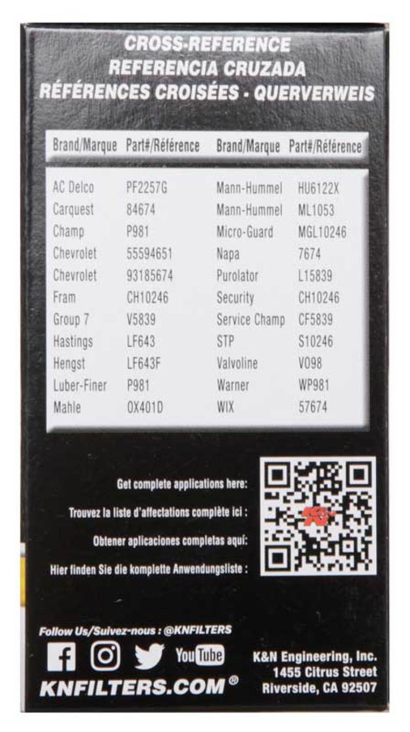 K&N Performance Oil Filter for 09-19 GM 1.4L / 1.6L / 1.8L w/ Hengst Filter Housing - HP-7027