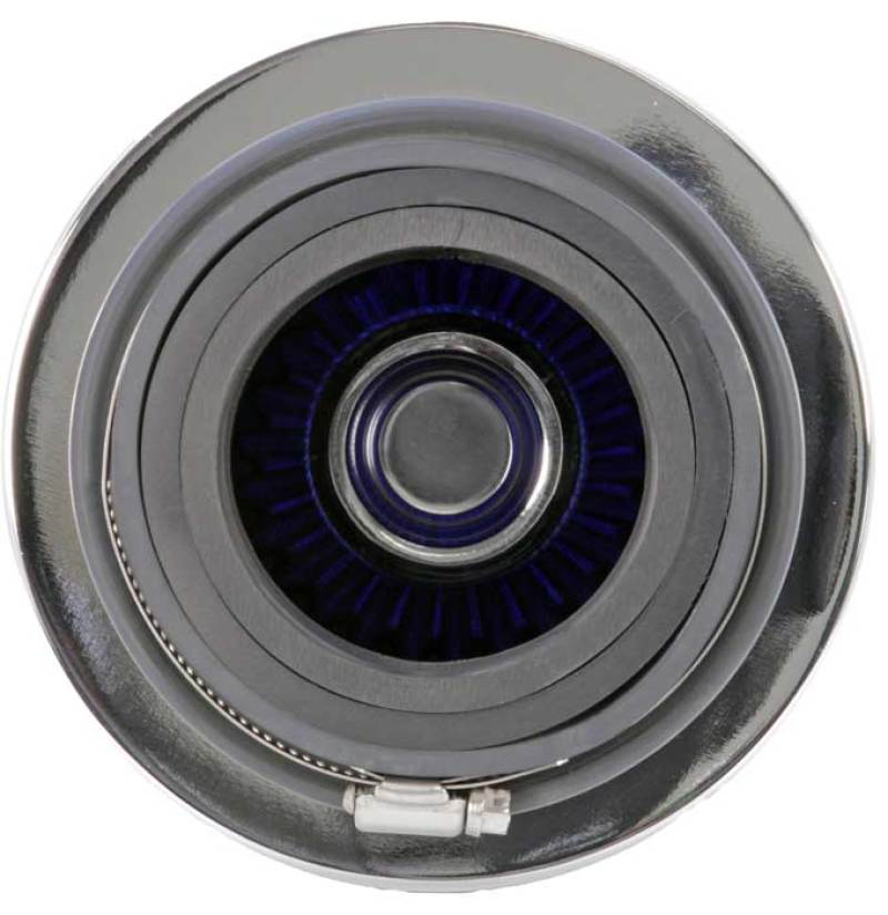 K&N Universal Air Filter Chrome Round Tapered Blue - 4in Flange ID x 1.125in Flange Length x 5.5in H - RG-1001BL