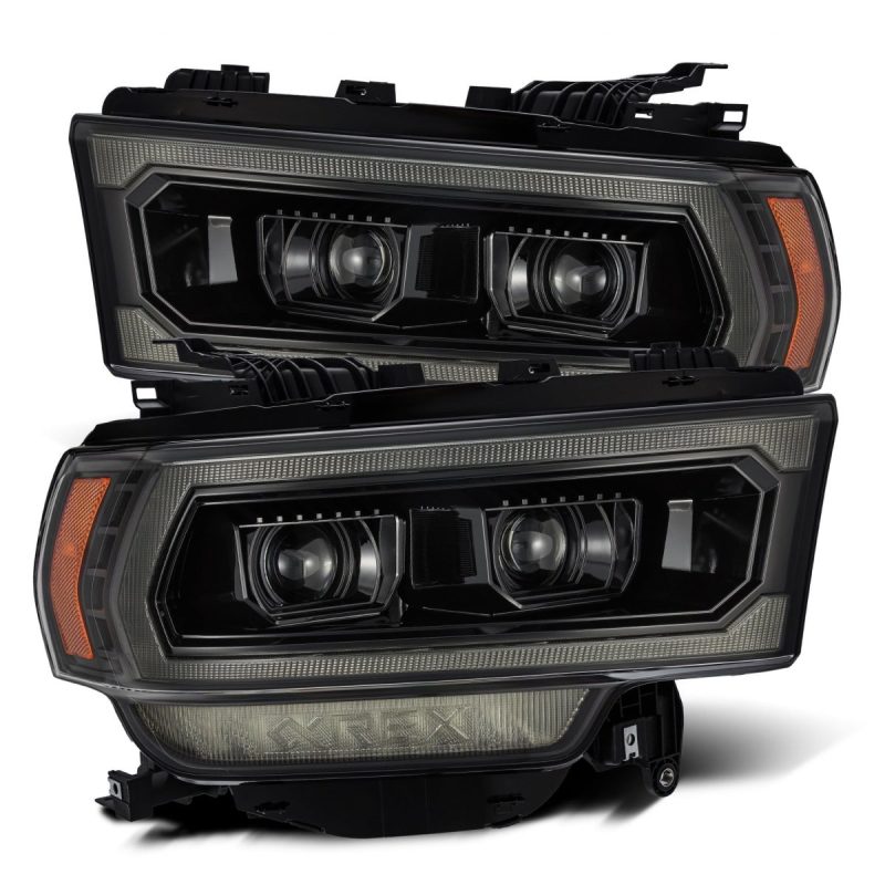 AlphaRex 19-24 Ram 2500 LUXX LED Proj Headlights Plank Style Alpha Blk w/Activ Light/Seq Signal/DRL