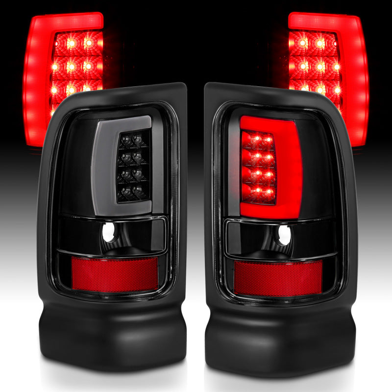 ANZO 1994-2001 Dodge Ram 1500 LED Taillights Plank Style Black w/Clear Lens - 311339