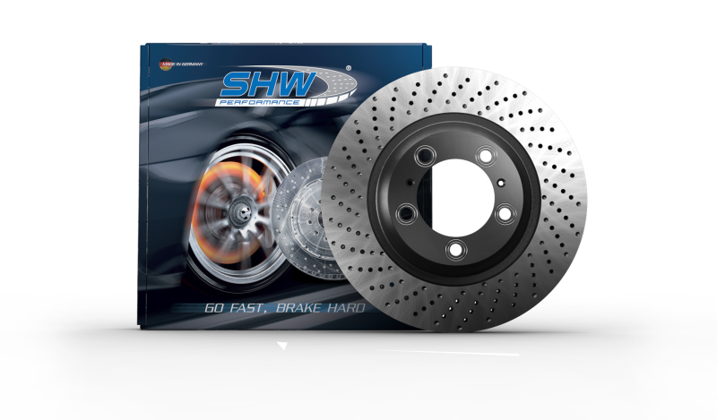 SHW 13-16 Porsche Boxster 2.7L w/o Ceramics Right Front Drilled-Dimpled MB Brake Rotor (98135140201) - PFR39812 for 2013-2016
