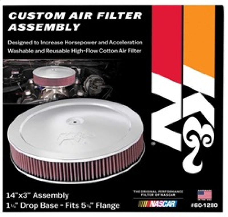 K&N 14in Red Custom Air Cleaner Assembly - 5.125in ID x 14in OD x 2.75in H x 1.25in Drop Base - 60-1280